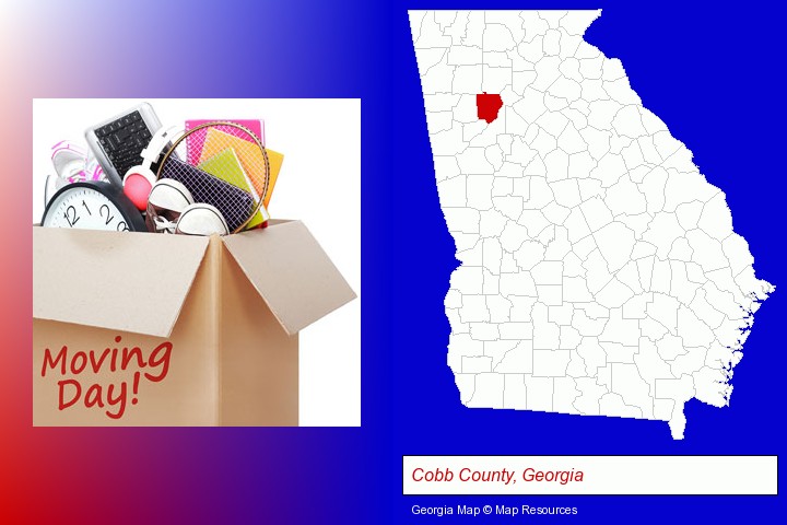 moving day; Cobb County, Georgia highlighted in red on a map