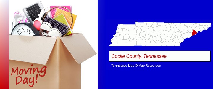 moving day; Cocke County, Tennessee highlighted in red on a map