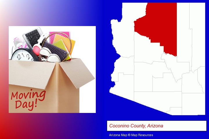 moving day; Coconino County, Arizona highlighted in red on a map