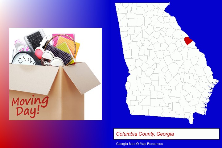 moving day; Columbia County, Georgia highlighted in red on a map
