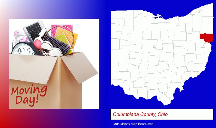 moving day; Columbiana County, Ohio highlighted in red on a map