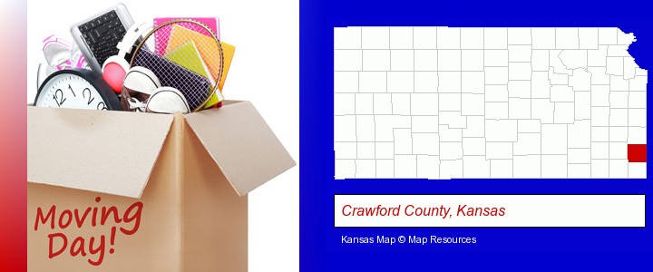 moving day; Crawford County, Kansas highlighted in red on a map