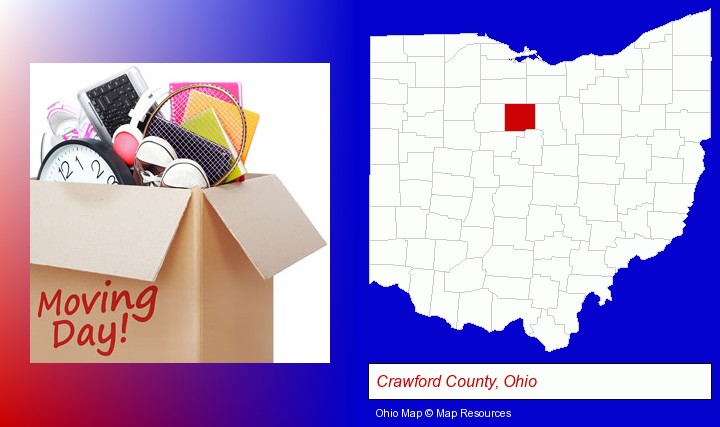 moving day; Crawford County, Ohio highlighted in red on a map