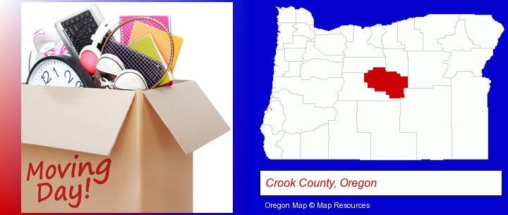 moving day; Crook County, Oregon highlighted in red on a map