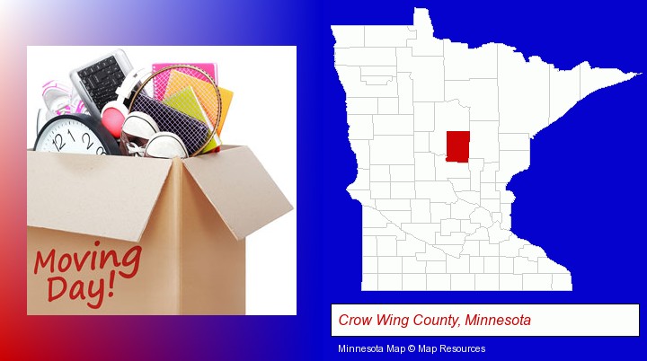 moving day; Crow Wing County, Minnesota highlighted in red on a map