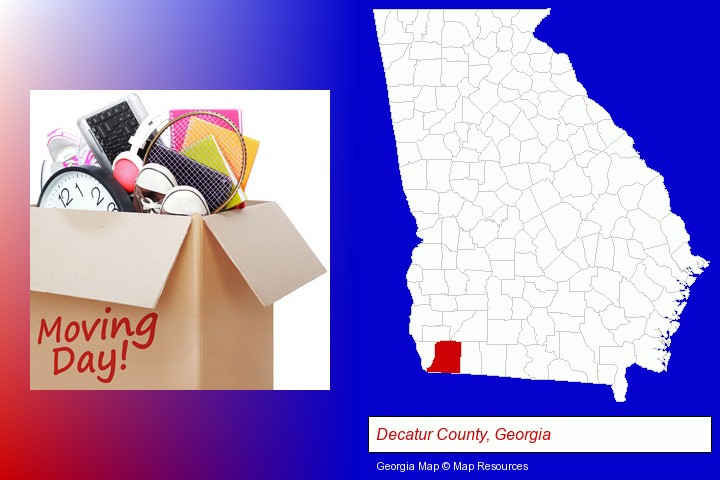 moving day; Decatur County, Georgia highlighted in red on a map