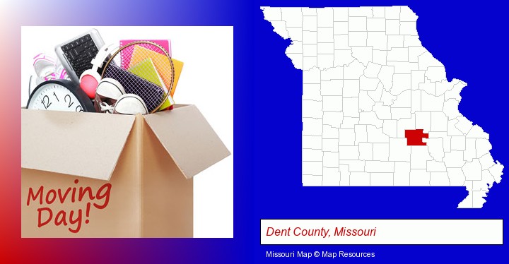 moving day; Dent County, Missouri highlighted in red on a map