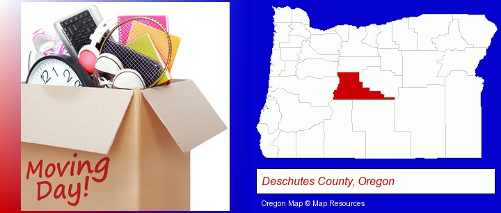 moving day; Deschutes County, Oregon highlighted in red on a map
