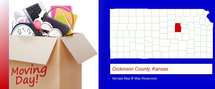 moving day; Dickinson County, Kansas highlighted in red on a map