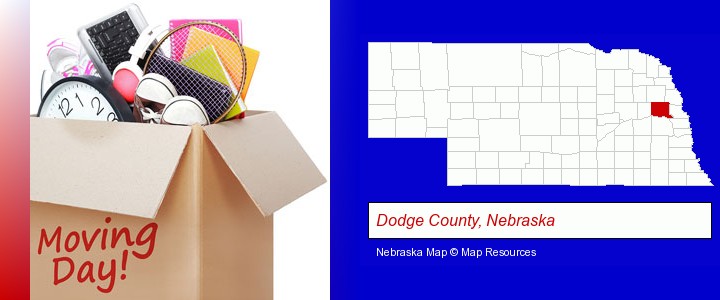 moving day; Dodge County, Nebraska highlighted in red on a map