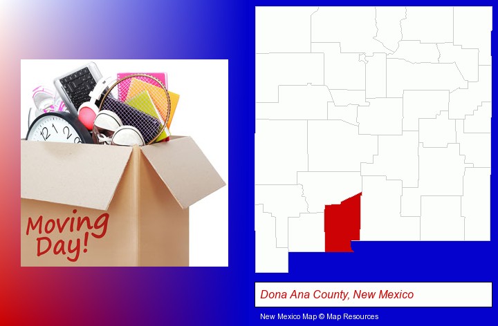 moving day; Dona Ana County, New Mexico highlighted in red on a map