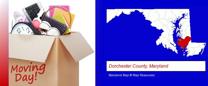 moving day; Dorchester County, Maryland highlighted in red on a map