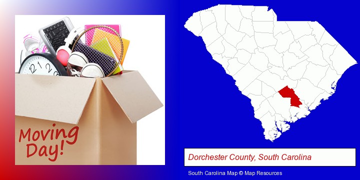 moving day; Dorchester County, South Carolina highlighted in red on a map
