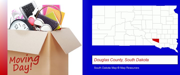 moving day; Douglas County, South Dakota highlighted in red on a map