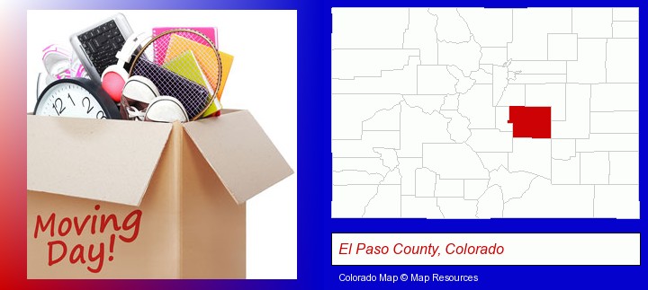 moving day; El Paso County, Colorado highlighted in red on a map