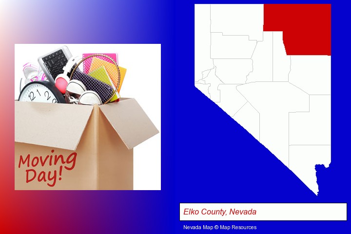 moving day; Elko County, Nevada highlighted in red on a map