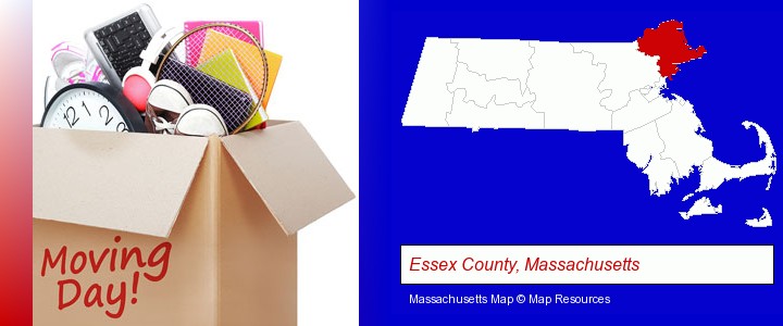 moving day; Essex County, Massachusetts highlighted in red on a map
