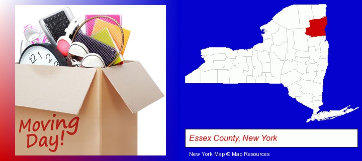 moving day; Essex County, New York highlighted in red on a map
