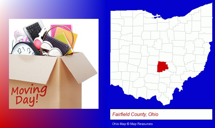moving day; Fairfield County, Ohio highlighted in red on a map