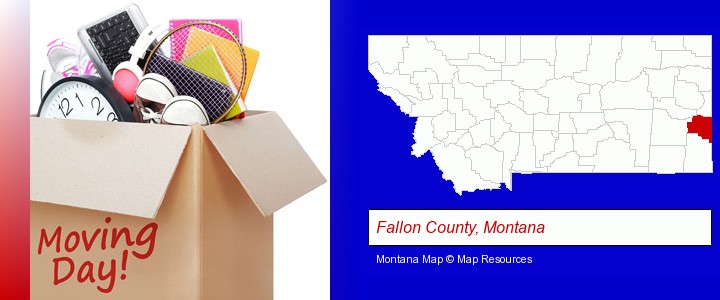moving day; Fallon County, Montana highlighted in red on a map