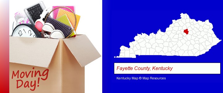moving day; Fayette County, Kentucky highlighted in red on a map
