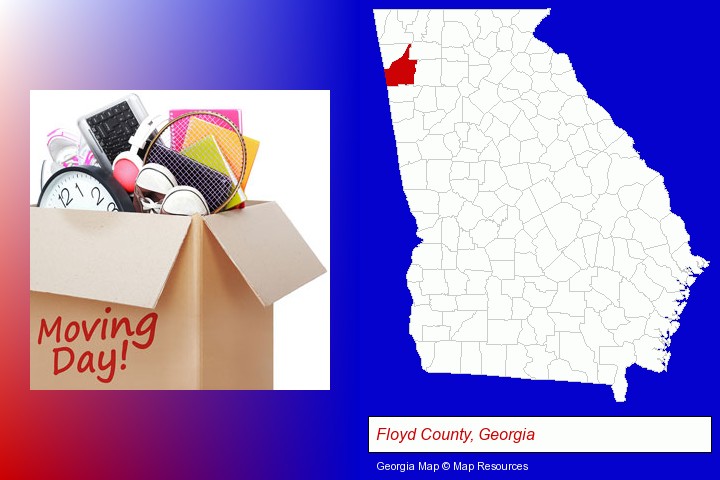 moving day; Floyd County, Georgia highlighted in red on a map