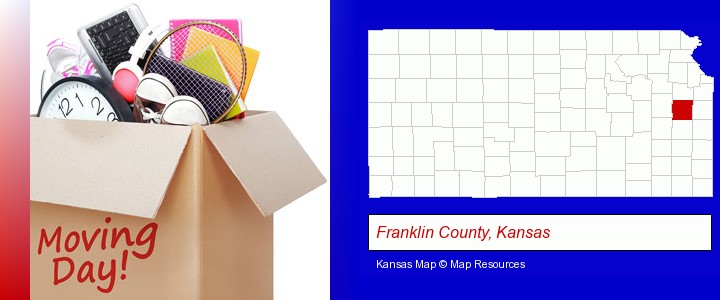 moving day; Franklin County, Kansas highlighted in red on a map