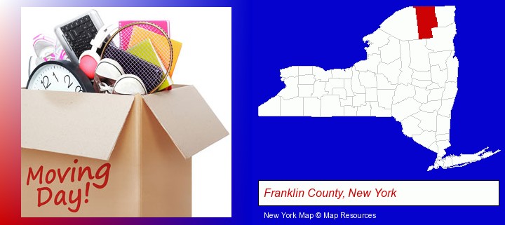 moving day; Franklin County, New York highlighted in red on a map