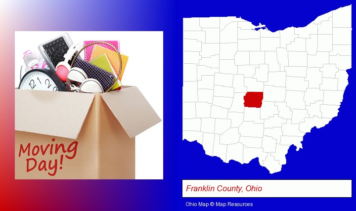 moving day; Franklin County, Ohio highlighted in red on a map
