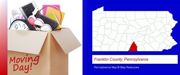 moving day; Franklin County, Pennsylvania highlighted in red on a map