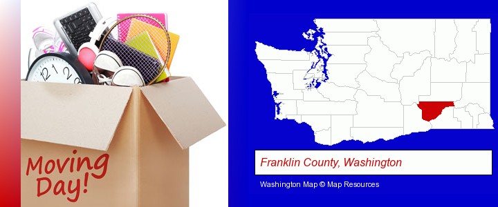 moving day; Franklin County, Washington highlighted in red on a map