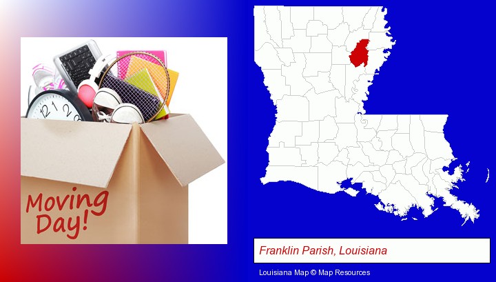 moving day; Franklin Parish, Louisiana highlighted in red on a map