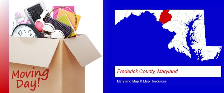 moving day; Frederick County, Maryland highlighted in red on a map