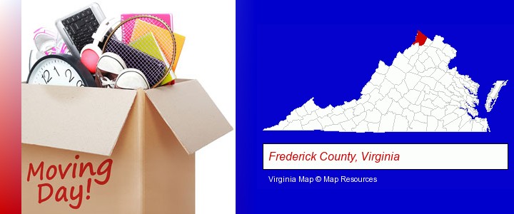 moving day; Frederick County, Virginia highlighted in red on a map