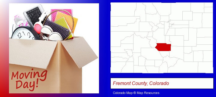 moving day; Fremont County, Colorado highlighted in red on a map