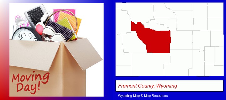 moving day; Fremont County, Wyoming highlighted in red on a map