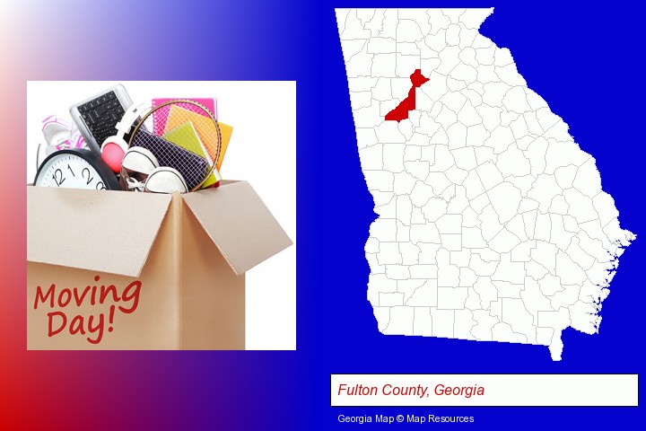 moving day; Fulton County, Georgia highlighted in red on a map