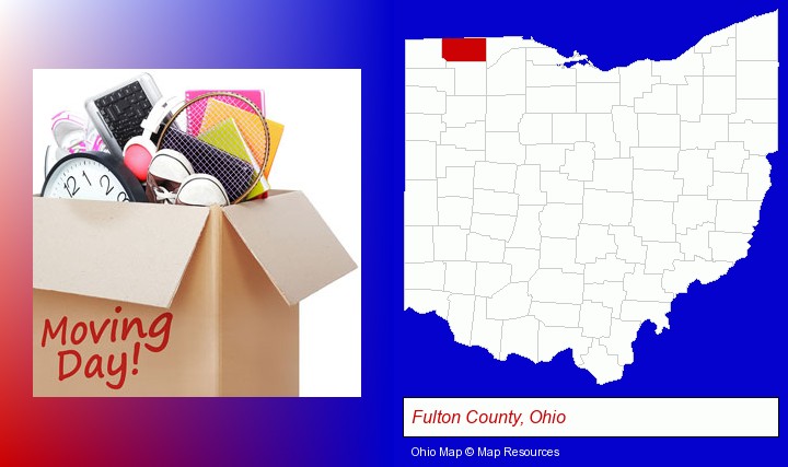 moving day; Fulton County, Ohio highlighted in red on a map