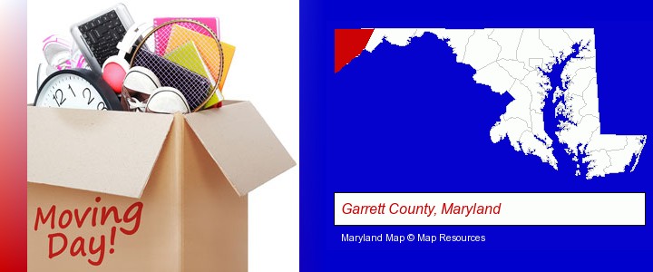 moving day; Garrett County, Maryland highlighted in red on a map