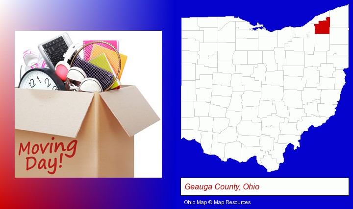 moving day; Geauga County, Ohio highlighted in red on a map