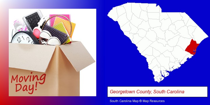 moving day; Georgetown County, South Carolina highlighted in red on a map