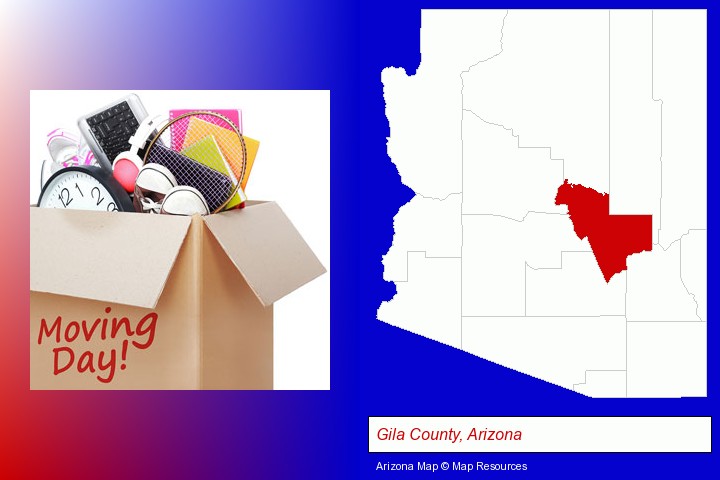 moving day; Gila County, Arizona highlighted in red on a map