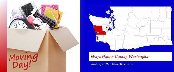 moving day; Grays Harbor County, Washington highlighted in red on a map