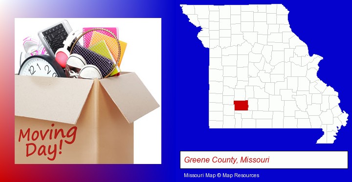 moving day; Greene County, Missouri highlighted in red on a map