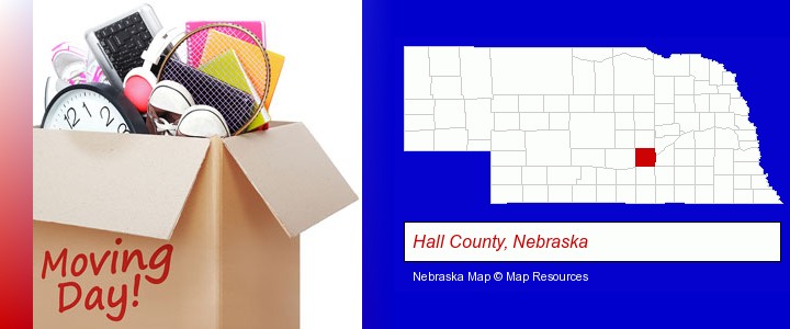 moving day; Hall County, Nebraska highlighted in red on a map