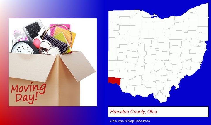moving day; Hamilton County, Ohio highlighted in red on a map