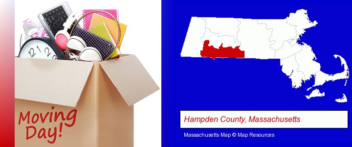 moving day; Hampden County, Massachusetts highlighted in red on a map
