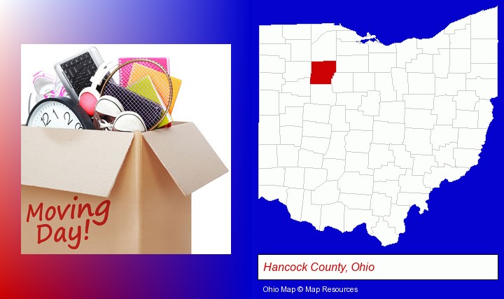 moving day; Hancock County, Ohio highlighted in red on a map