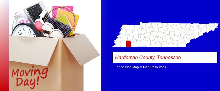 moving day; Hardeman County, Tennessee highlighted in red on a map
