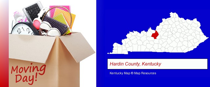 moving day; Hardin County, Kentucky highlighted in red on a map